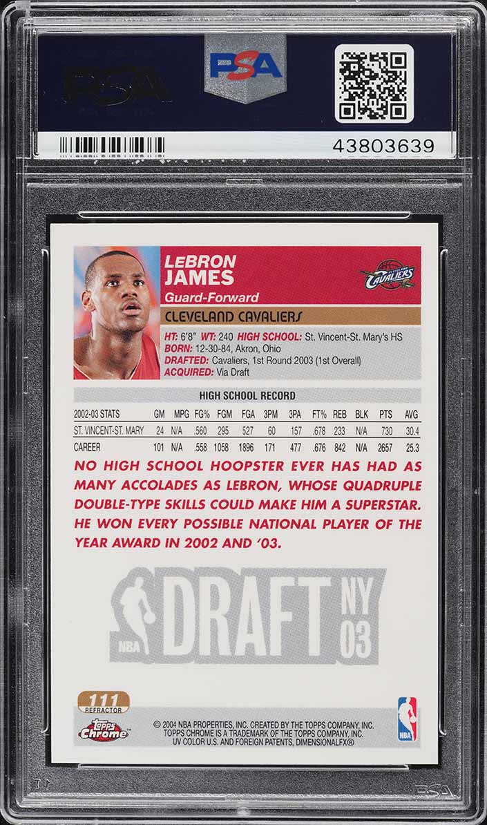 2003 Topps Chrome Refractor LeBron James ROOKIE #111 PSA 9 MINT