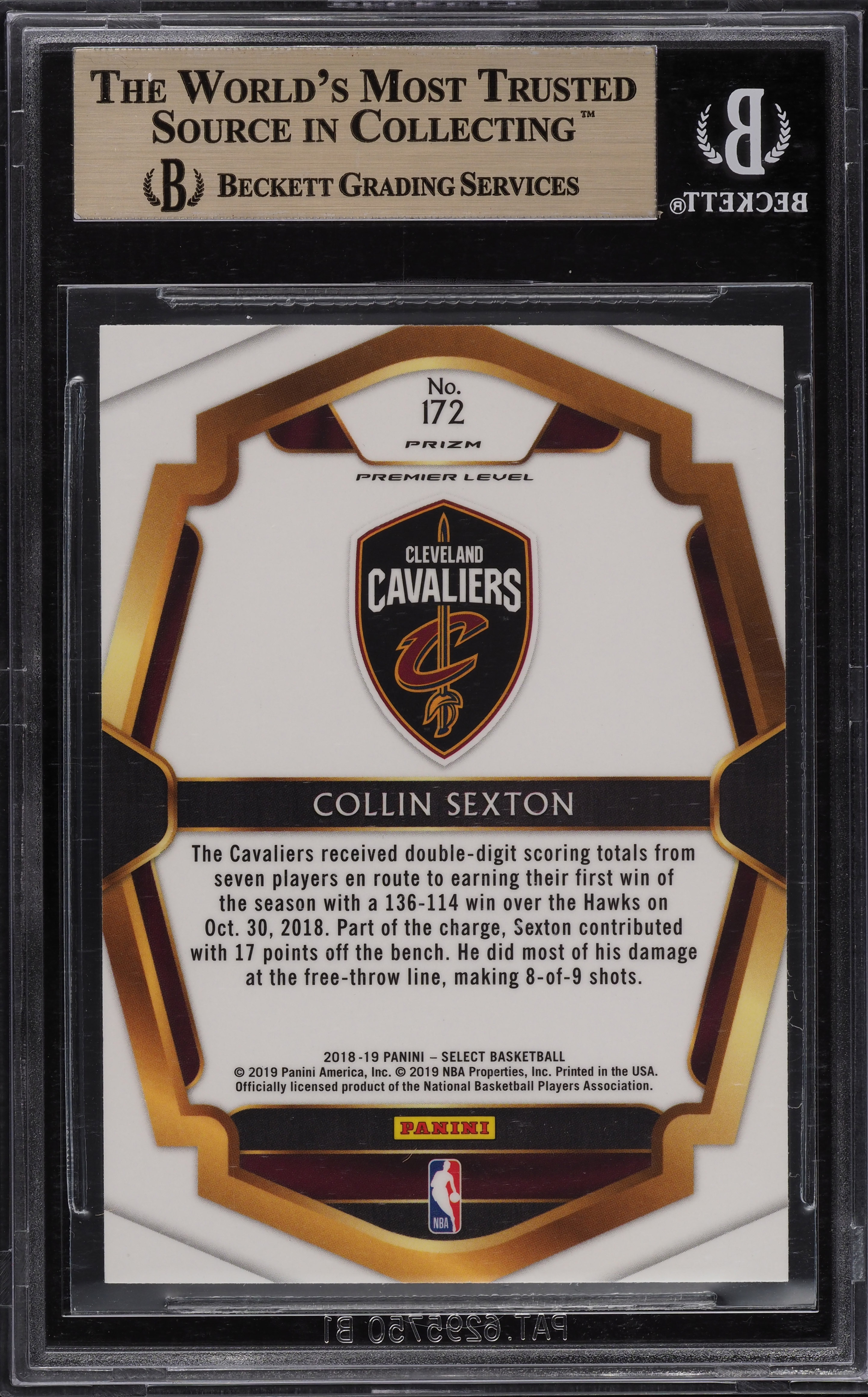 2018 Select Zebra Prizms Collin Sexton SP ROOKIE RC #172 BGS 10