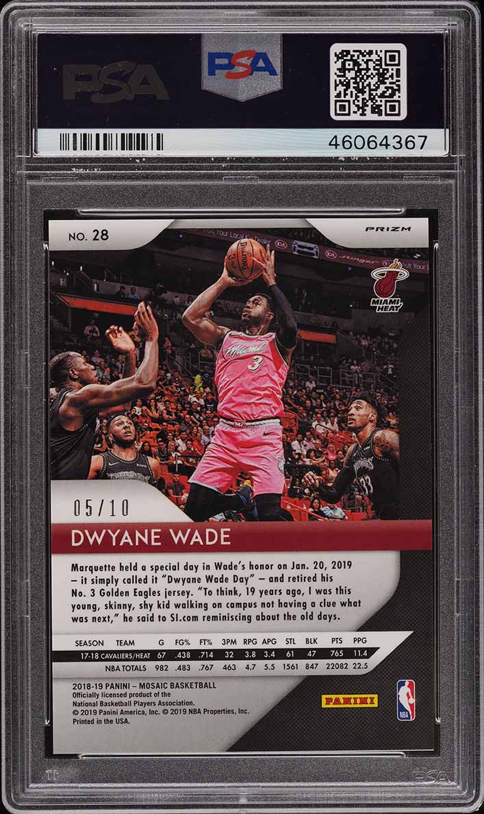 2018 Panini Prizm Mosaic Gold Dwyane Wade /10 #28 PSA 9 MINT