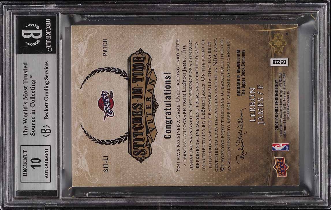 2007 Upper Deck Chronology Stitches In Time LeBron James PATCH AUTO /35 BGS 8.5