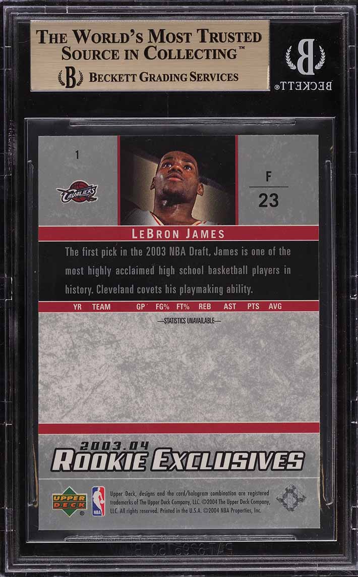 2003 Upper Deck Exclusives LeBron James ROOKIE #1 BGS 10 PRISTINE