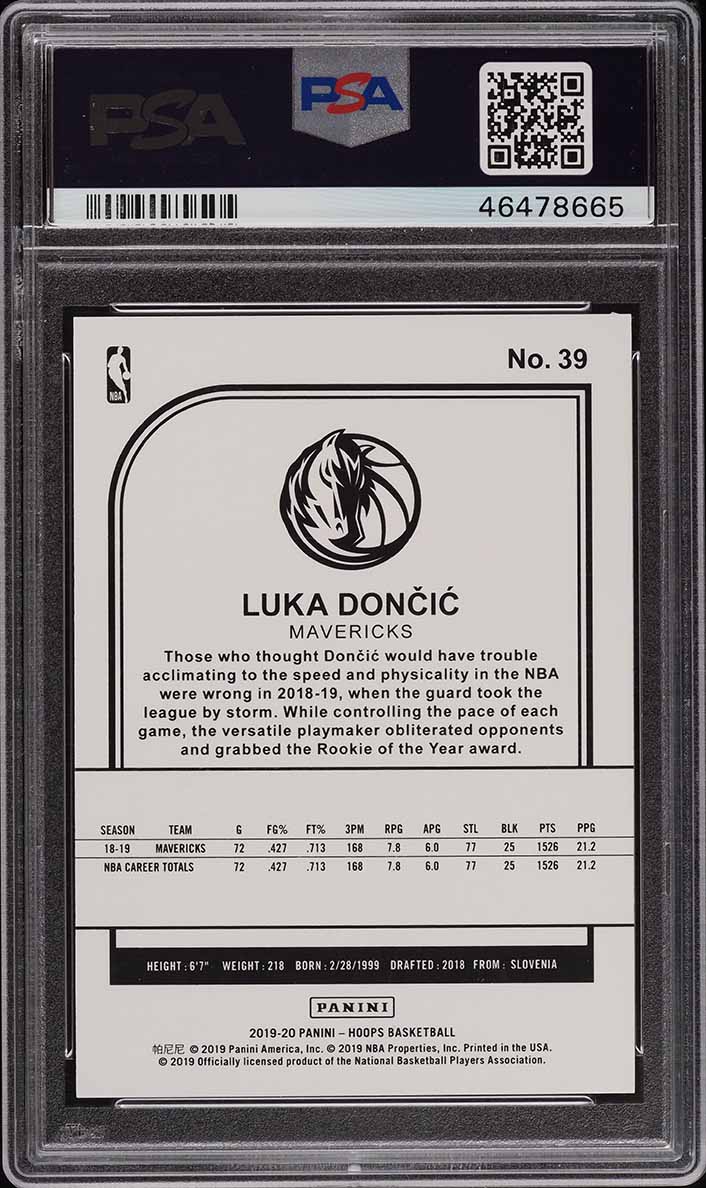 2019 Hoops Gold Artist Proof Luka Doncic /10 #39 PSA 9 MINT