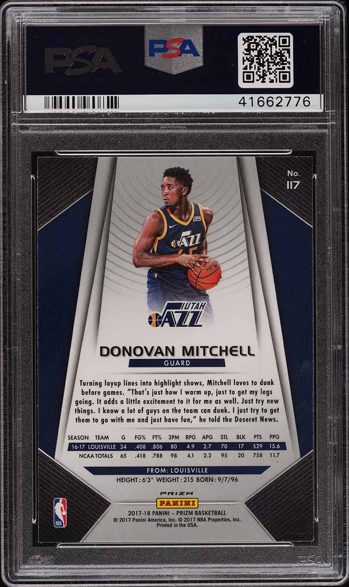 2017 Panini Prizm Silver Prizms Donovan Mitchell ROOKIE #117 PSA 10 GEM MINT