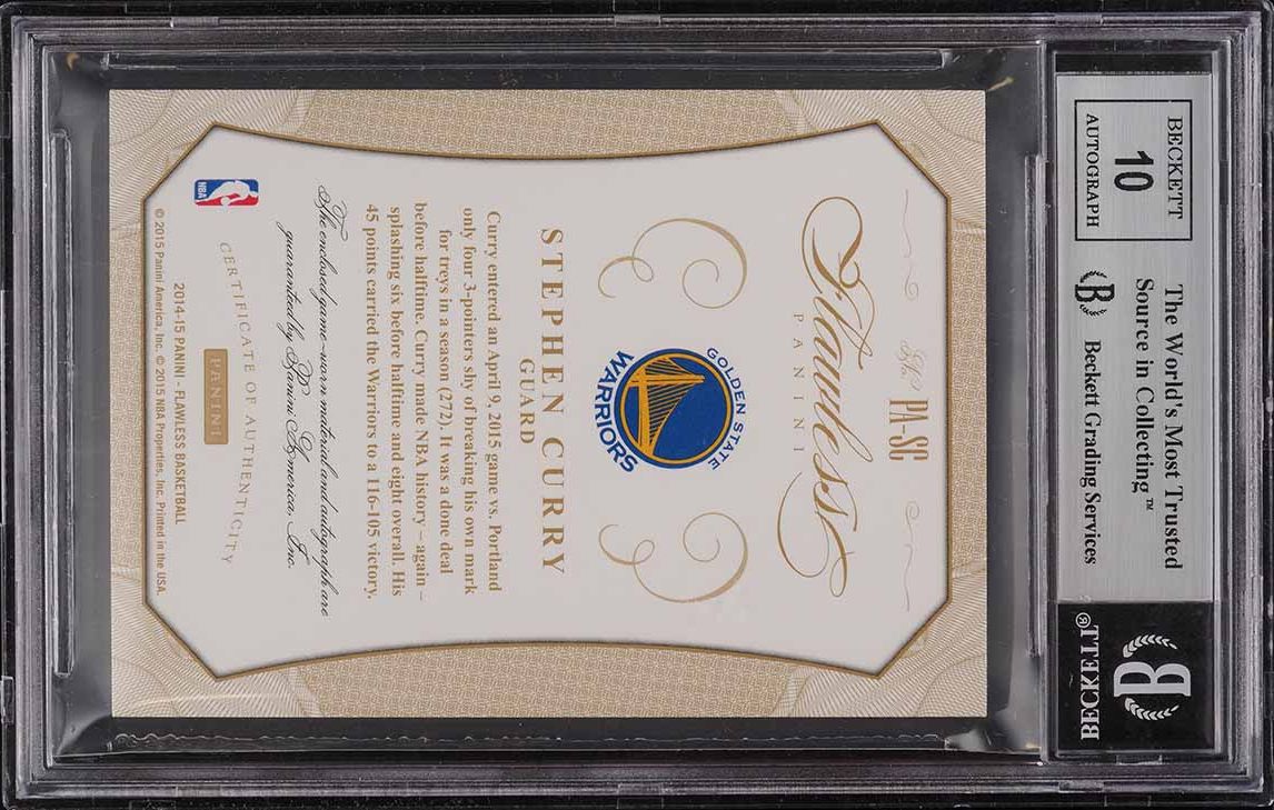 2014 Panini Flawless Ruby Stephen Curry LOGO PATCH AUTO /15 #51 BGS 9 MINT