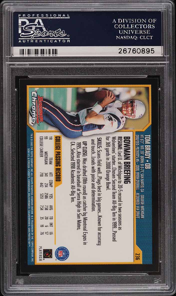 2000 Bowman Chrome Tom Brady ROOKIE #236 PSA 10 GEM MINT