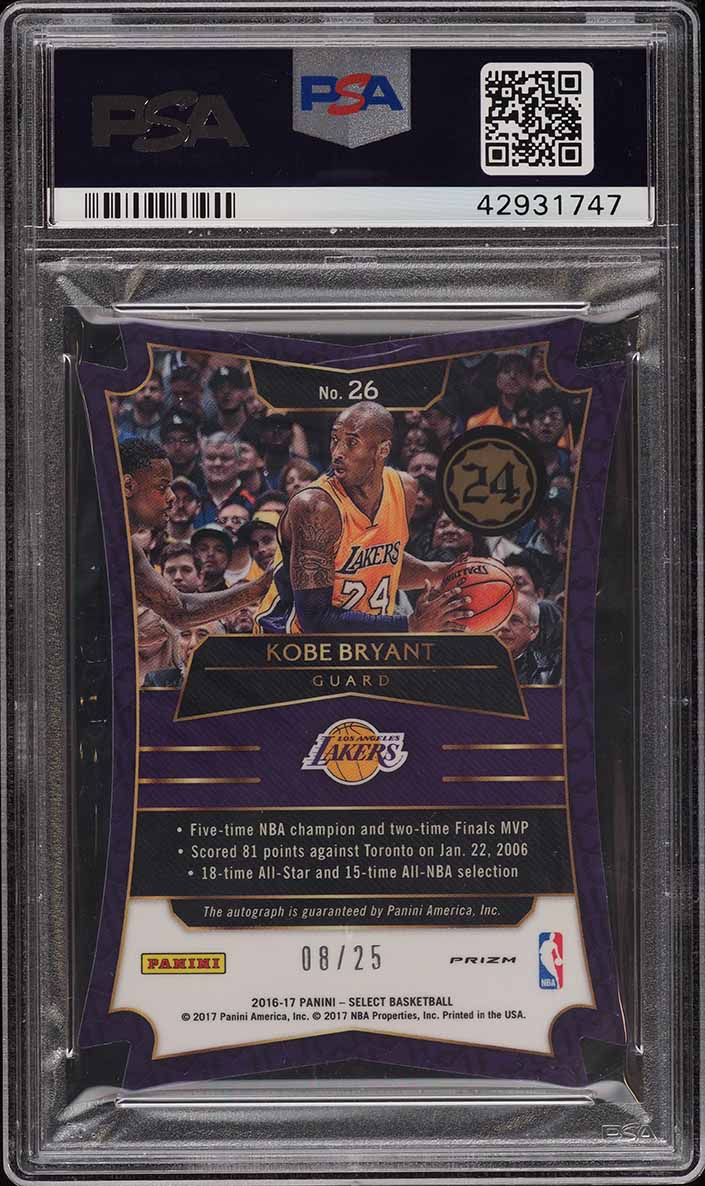 2016 Select Die-Cut Scope Kobe Bryant AUTO JERSEY # 8/25 #26 PSA 10 GEM MINT