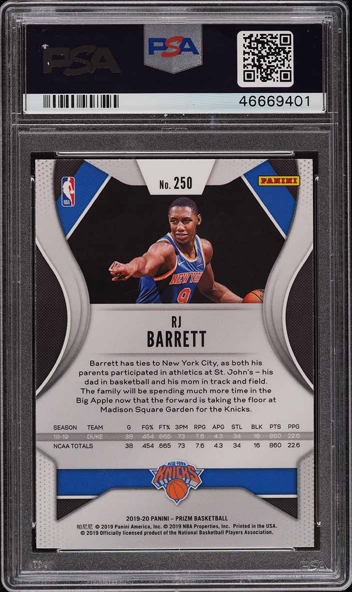 2019 Panini Prizm RJ Barrett ROOKIE RC #250 PSA 9 MINT on Fanatics