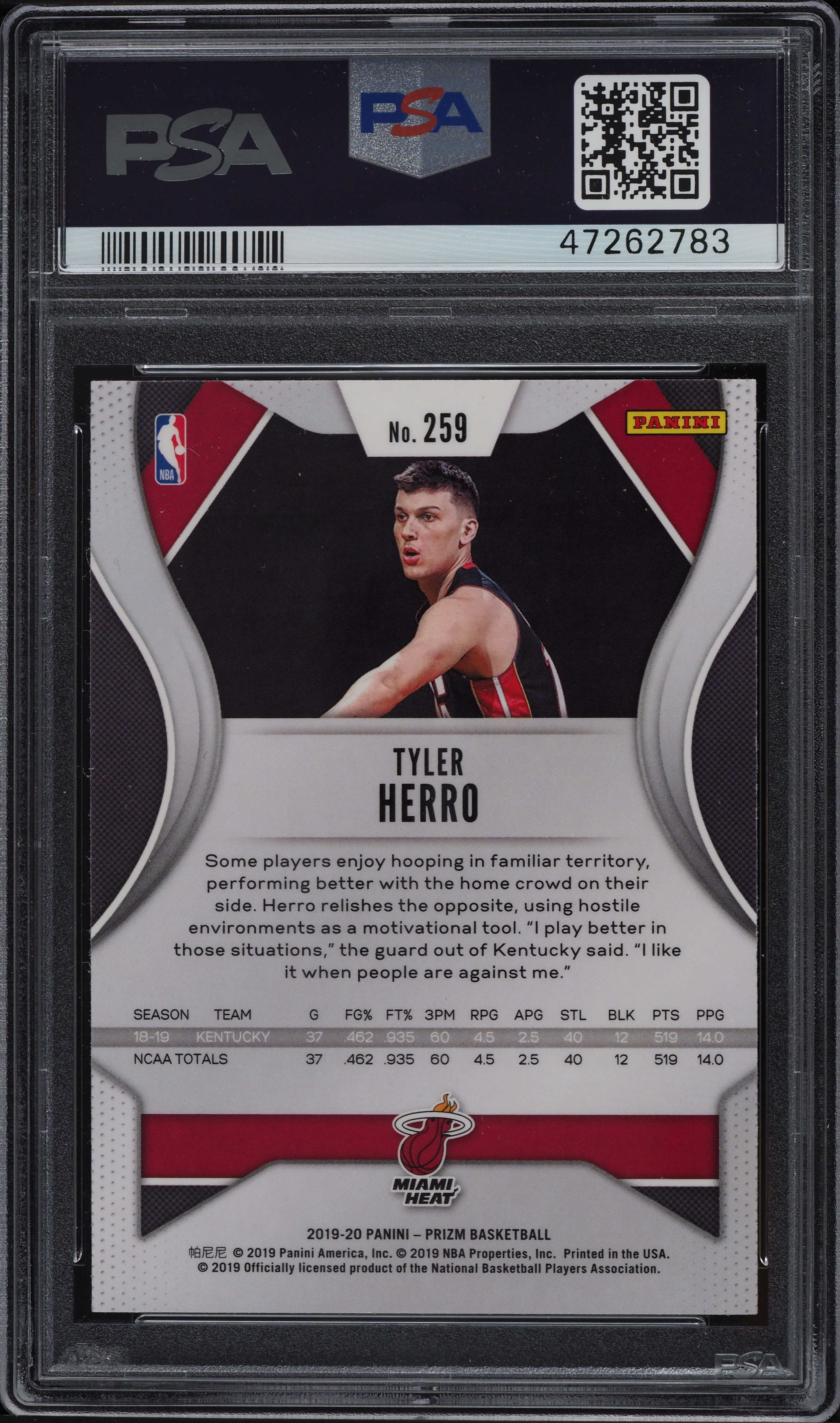 2019 Panini Prizm Tyler Herro ROOKIE RC #259 PSA 10 GEM MINT on