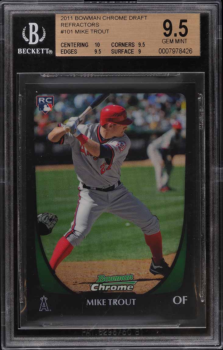 2011 Bowman Chrome Draft Refractor Mike Trout ROOKIE #101 BGS 9.5 GEM MINT