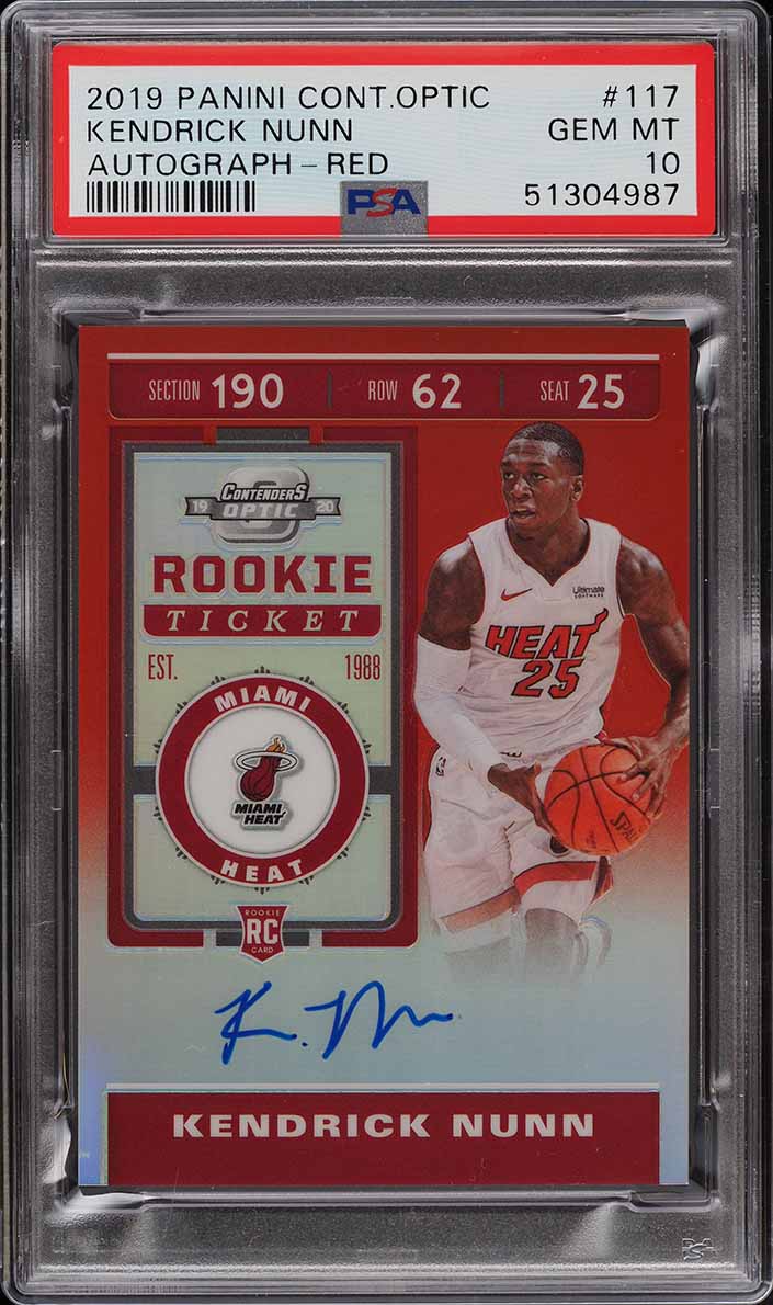2019 Panini Contenders Optic Red Kendrick Nunn ROOKIE RC AUTO /149 #117 PSA 10