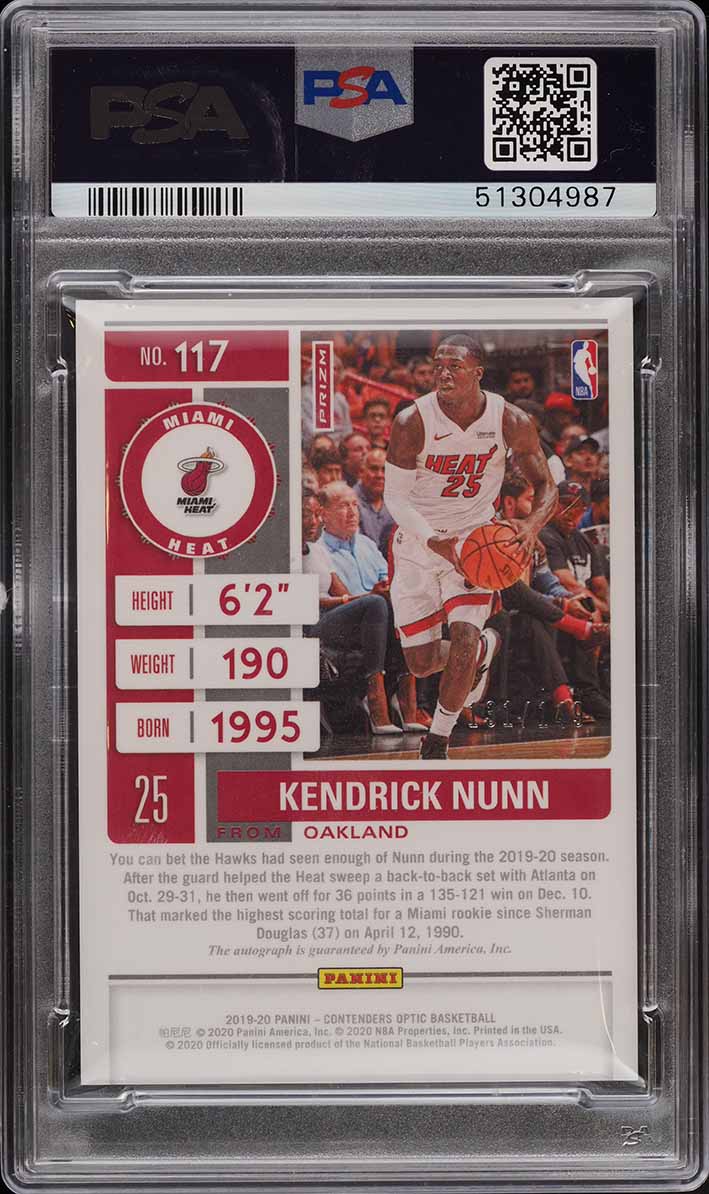 2019 Panini Contenders Optic Red Kendrick Nunn ROOKIE RC AUTO /149 #117 PSA 10