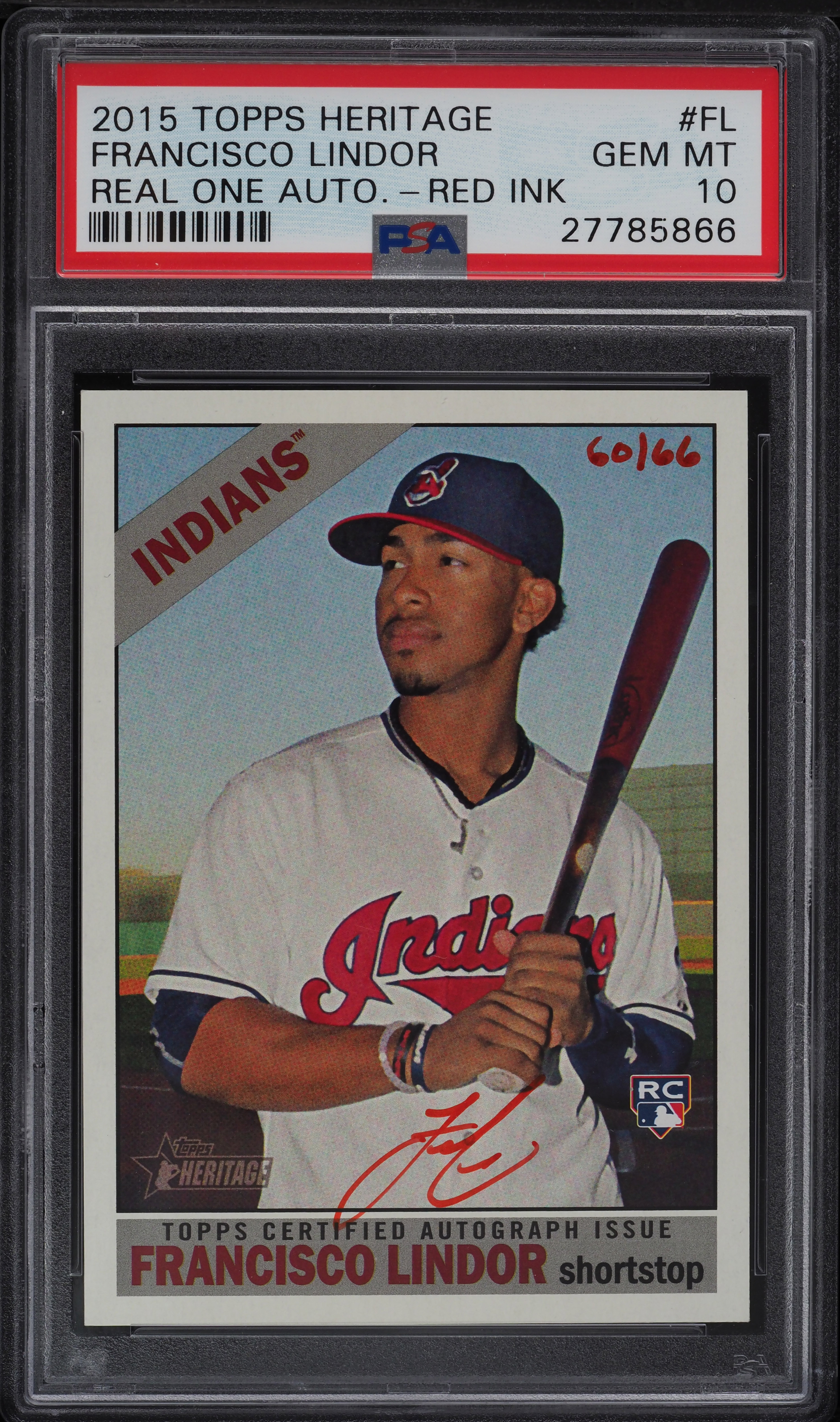 2015 Topps Heritage Real One Red Ink Francisco Lindor ROOKIE AUTO 