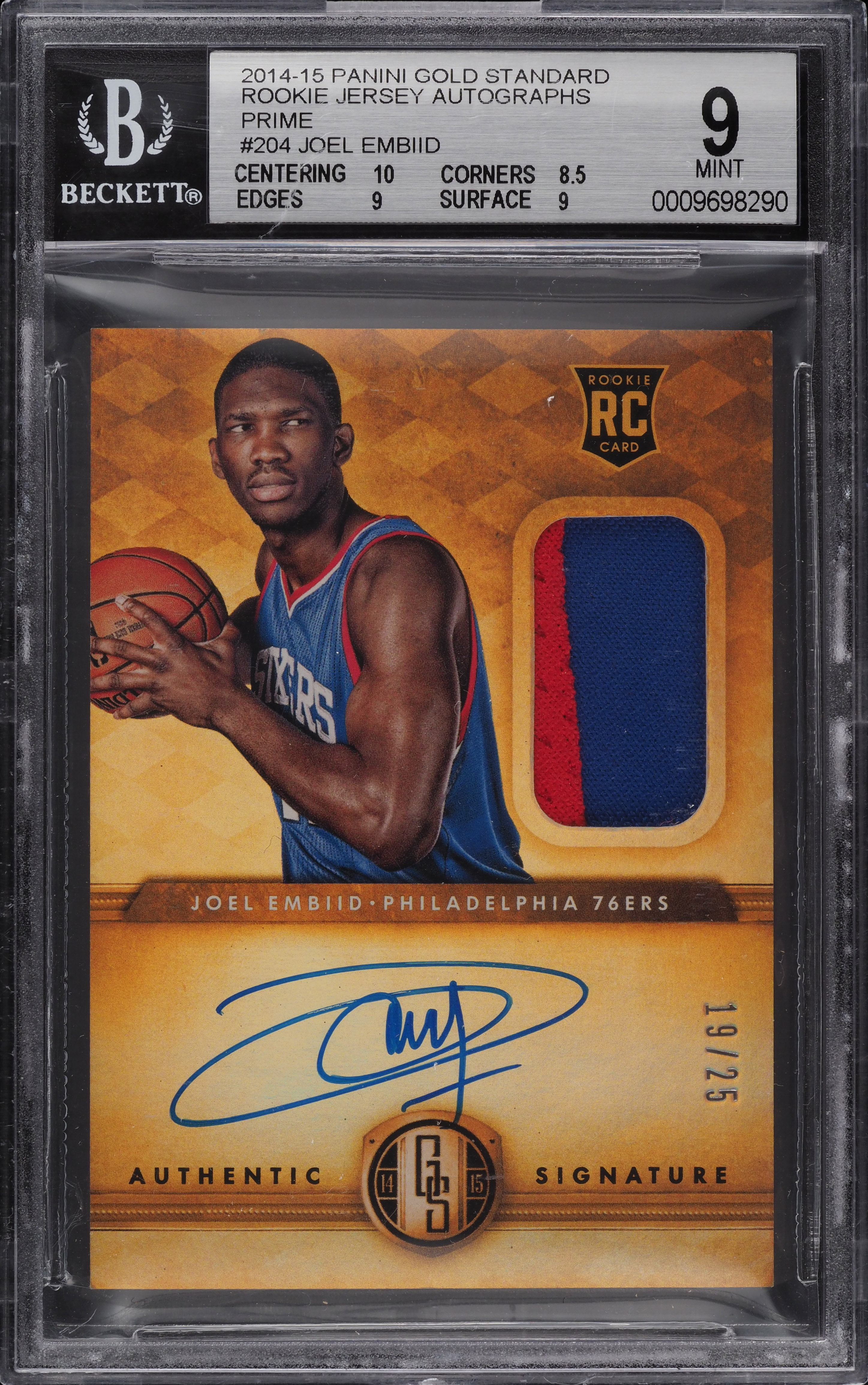 2014 Panini Gold Standard Prime Joel Embiid ROOKIE PATCH AUTO /25