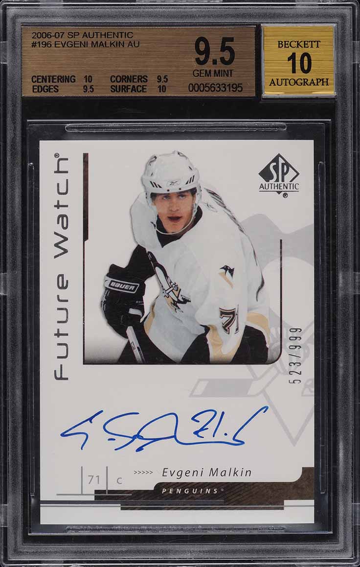 2006 SP Authentic Future Watch Evgeni Malkin ROOKIE RC AUTO /999 #196 BGS 9.5
