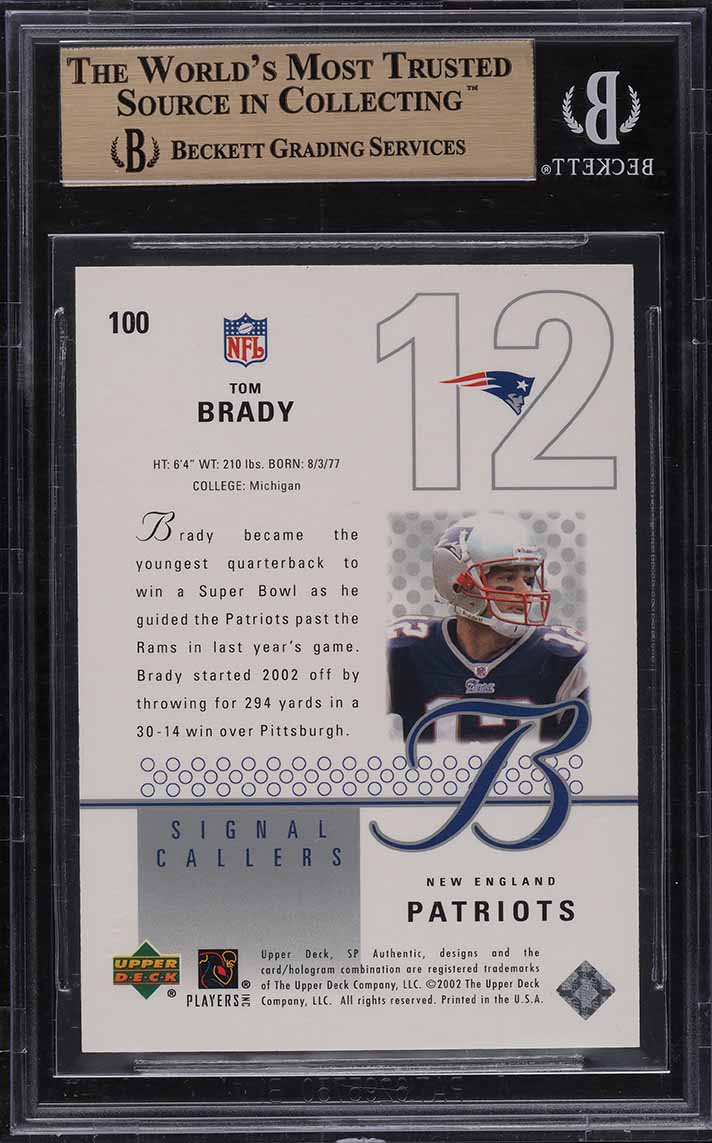 2002 SP Authentic Tom Brady SC /2000 #100 BGS 9.5 GEM MINT
