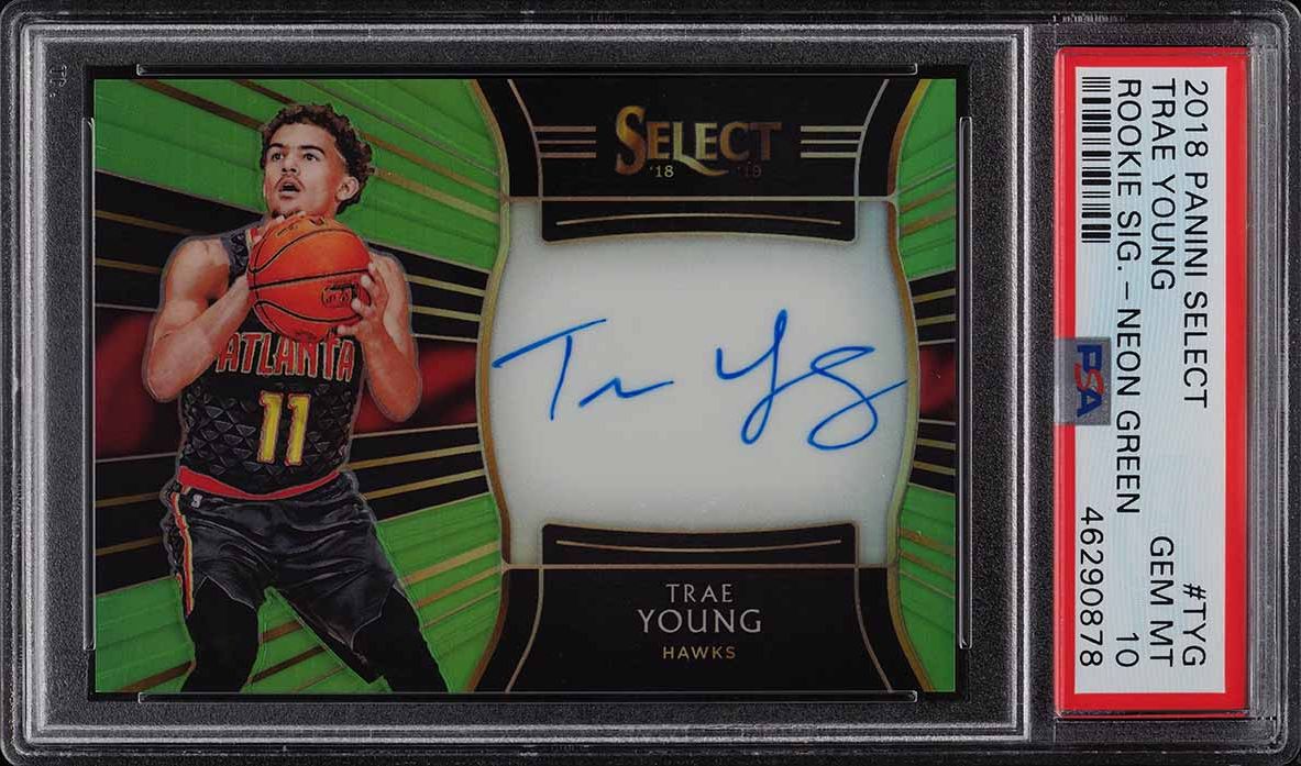 2018 Select Signatures Neon Green Trae Young ROOKIE RC AUTO /99