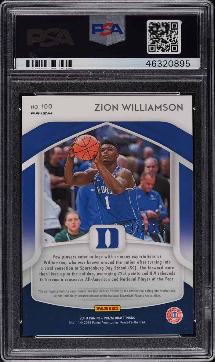 2019 Panini Prizm Draft Blue Wave Prizms Zion Williamson RC #100 PSA 10