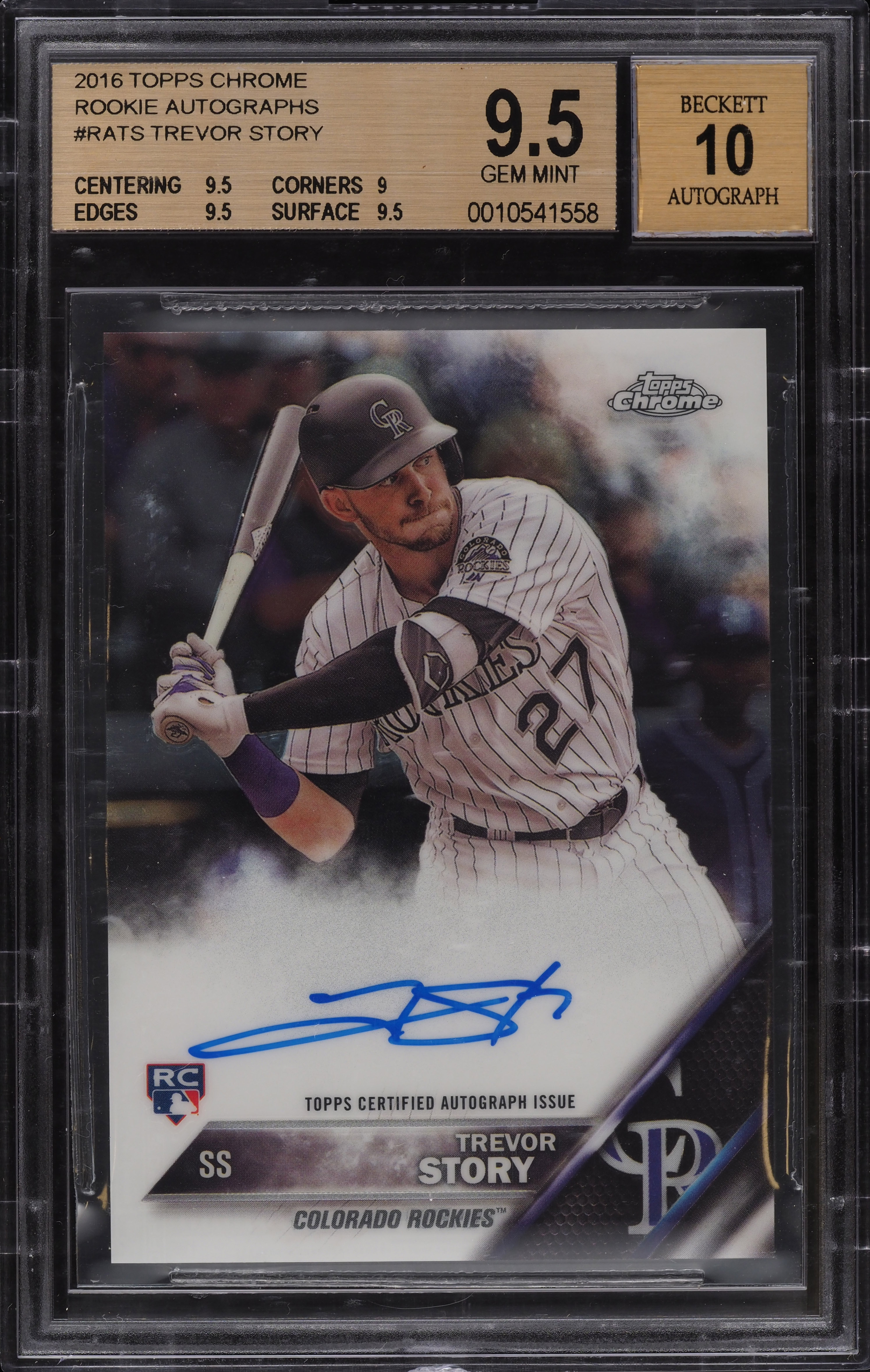 2016 Topps Chrome Trevor Story ROOKIE RC AUTO #RA-TS BGS 9.5 GEM