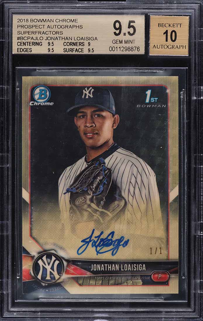 2018 Bowman Chrome Superfractor Jonathan Loaisiga ROOKIE RC AUTO 1/1 BGS 9.5 GEM
