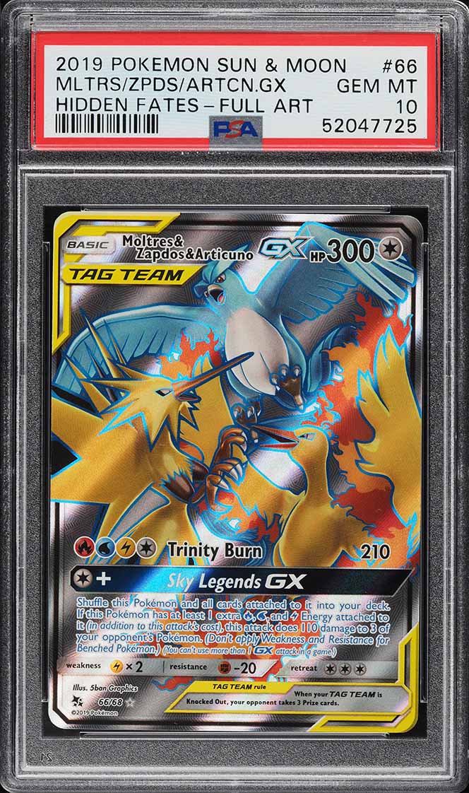2019 Pokemon SM Hidden Fates Full Art Moltres Zapdos Articuno GX PSA 10 GEM MINT