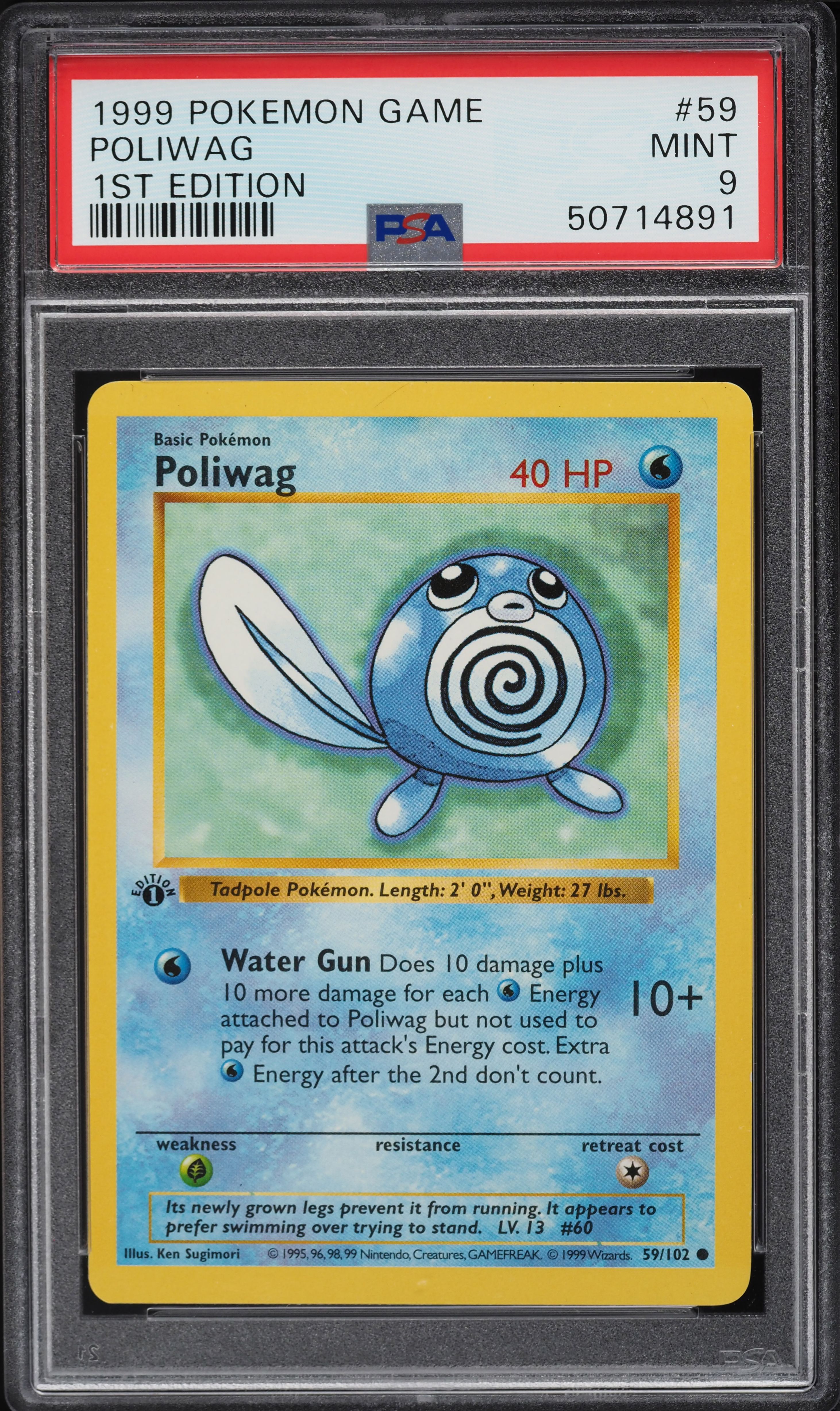 1999 Pokemon Base Set Shadowless 1st Edition Poliwag #59 PSA 9