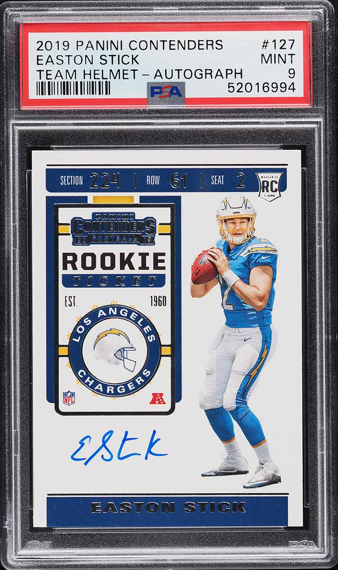 2019 Panini Contenders Team Helmet Easton Stick ROOKIE RC AUTO #127 PSA 9 MINT