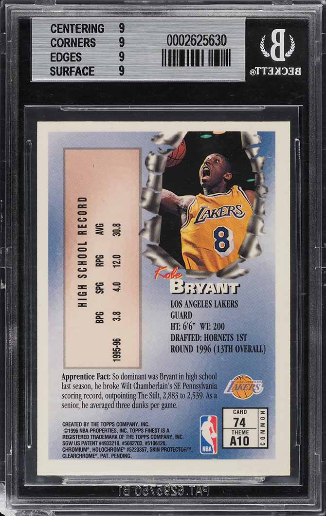 1996 Finest Bronze Kobe Bryant ROOKIE #74 BGS 9 MINT