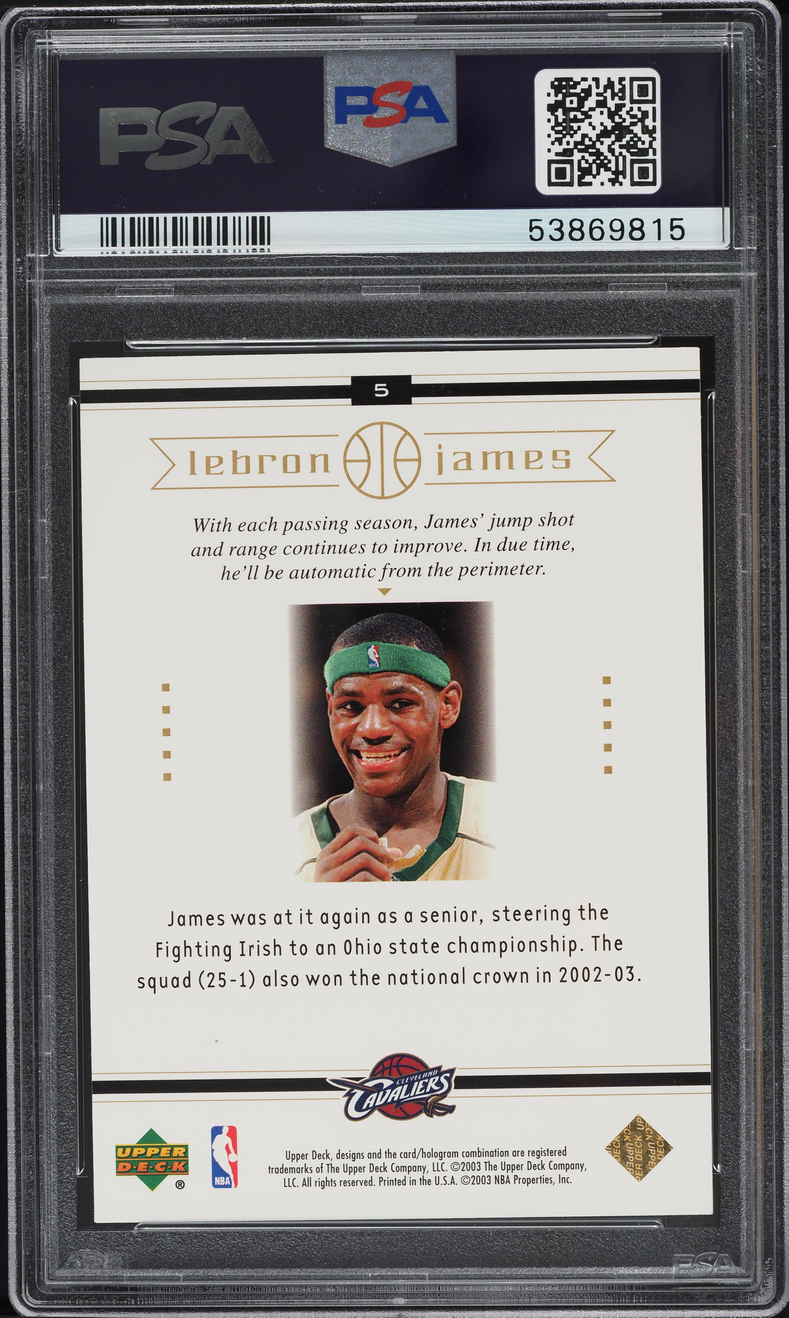 2003 Upper Deck Box Set LeBron James ROOKIE RC #5 PSA 9 MINT on
