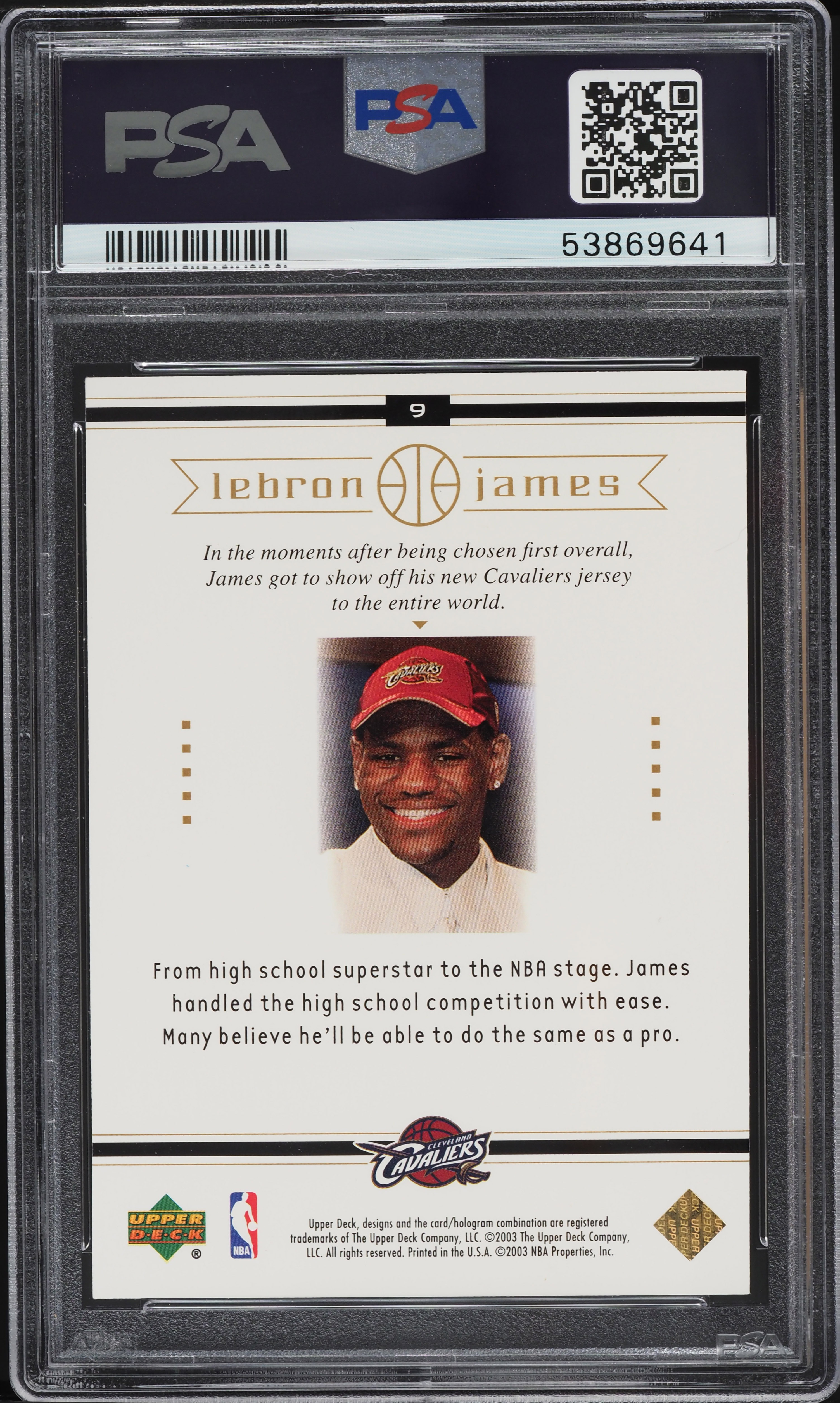 2003 Upper Deck Box Set LeBron James ROOKIE RC #9 PSA 9 MINT on