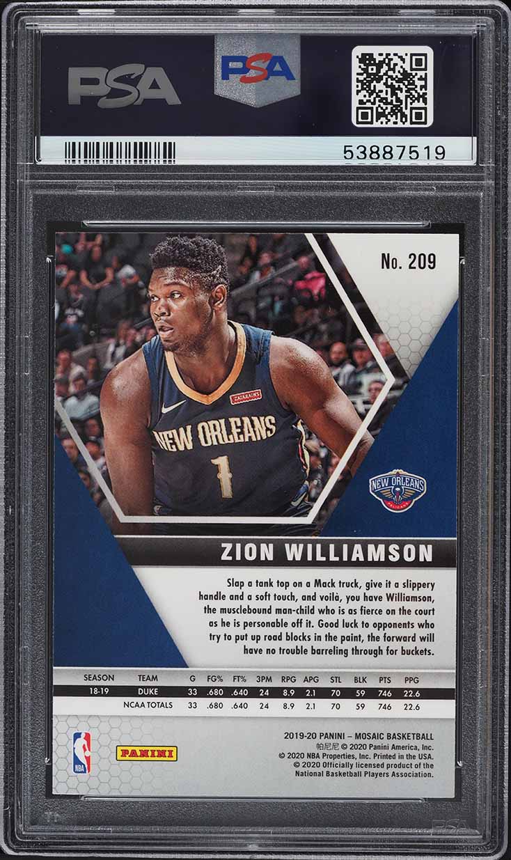 2019 Panini Mosaic Zion Williamson ROOKIE #209 PSA 10 GEM MINT on