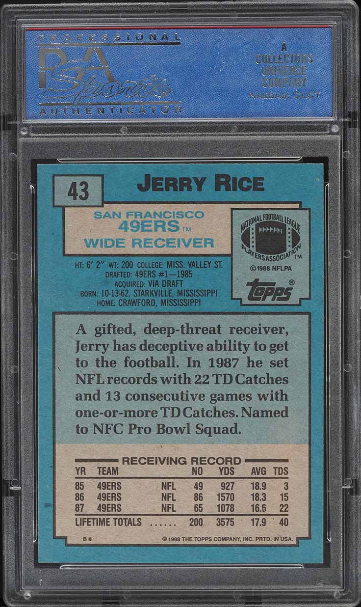 1988 Topps Football Jerry Rice #43 PSA 10 GEM MINT