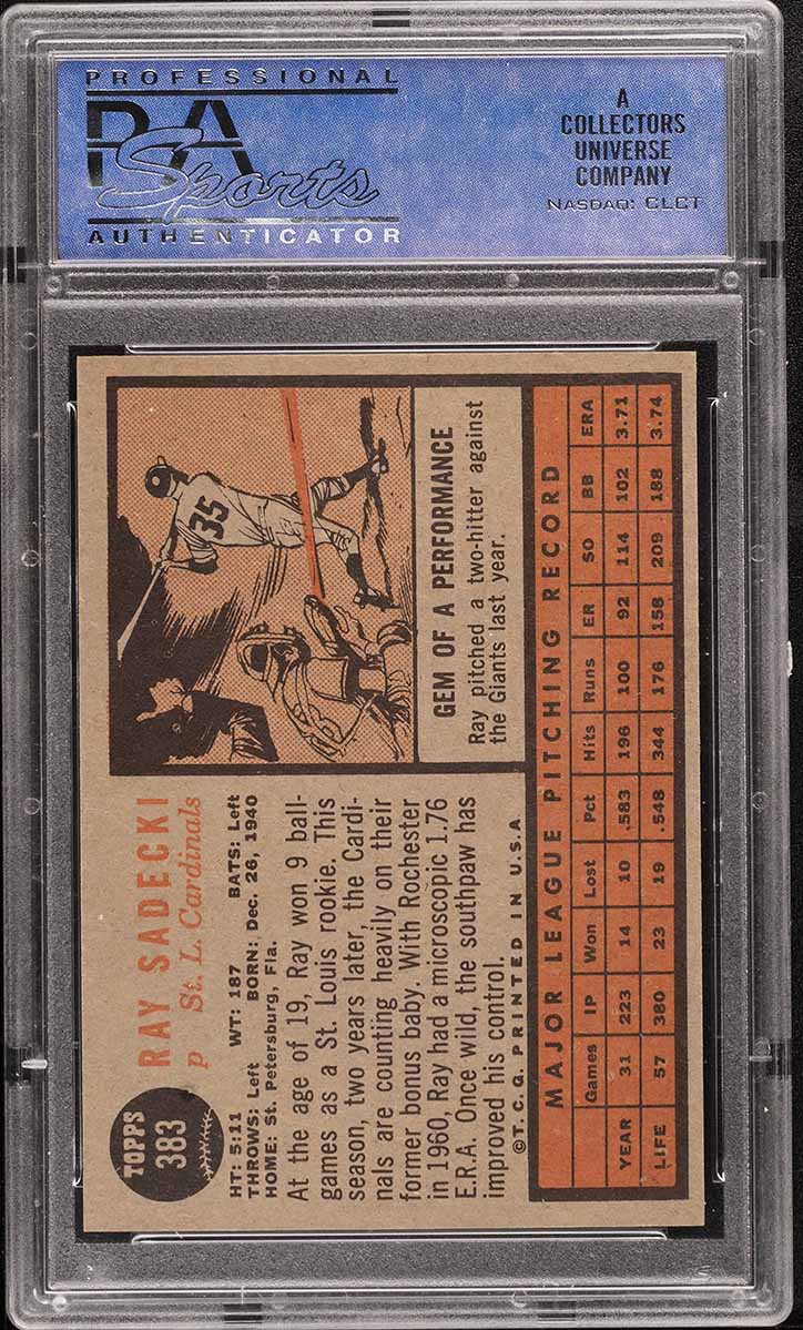 1962 Topps Ray Sadecki #383 PSA 8 NM-MT