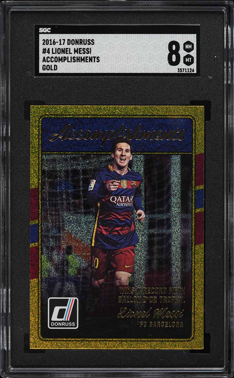 2016 Donruss Accomplishments Gold Lionel Messi #4 SGC 8 NM-MT