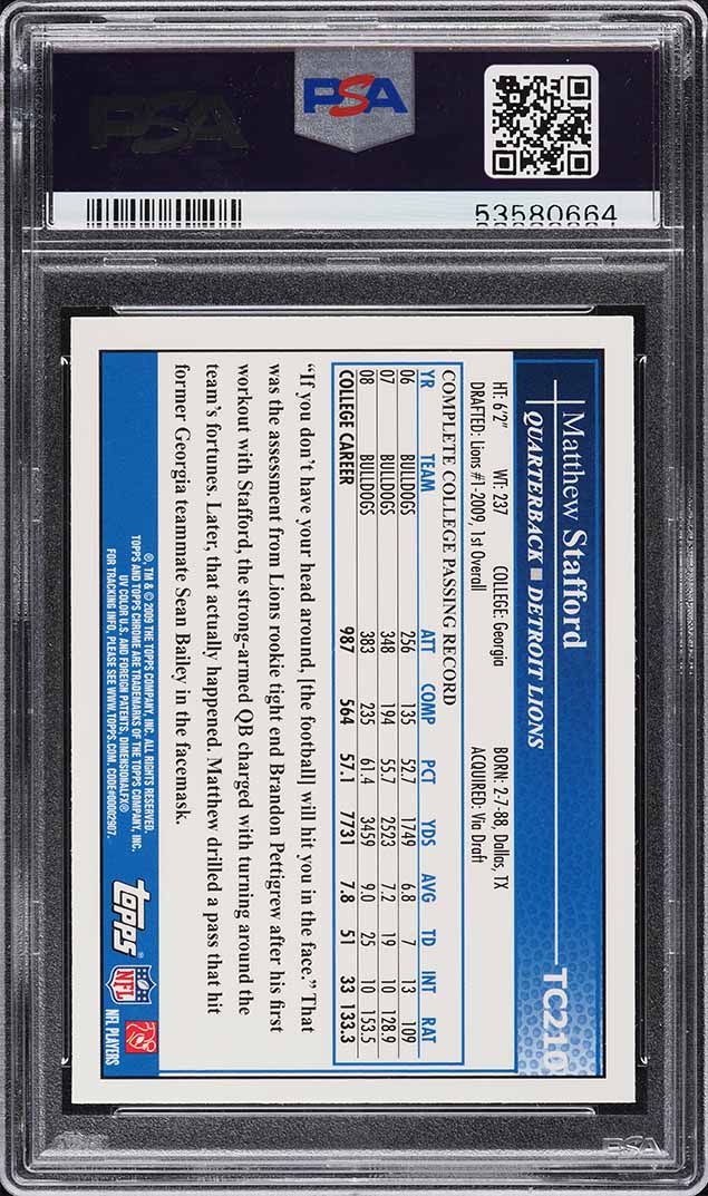 2009 Topps Chrome Matthew Stafford ROOKIE #TC210 PSA 10 GEM MINT