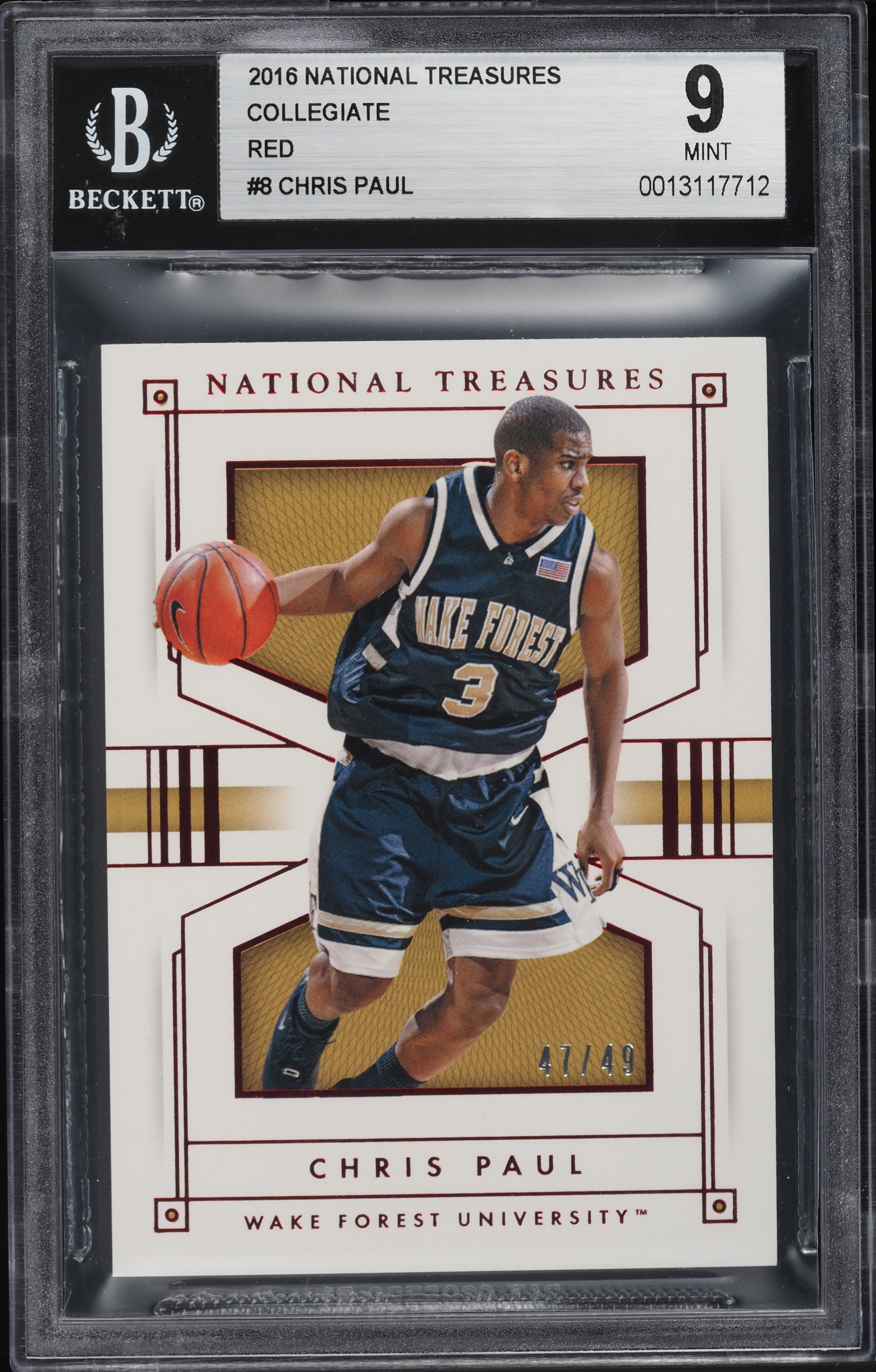 2016 National Treasures Collegiate Red Chris Paul /49 #8 BGS 9