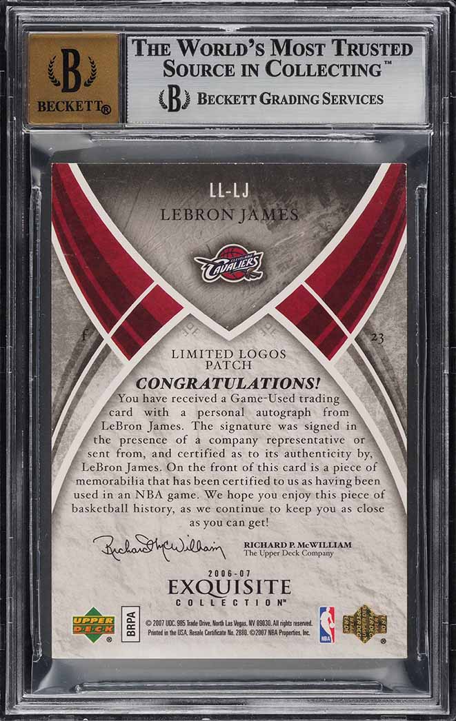 2006 Exquisite Collection Limited Logos LeBron James PATCH AUTO /50 BGS 9 MINT