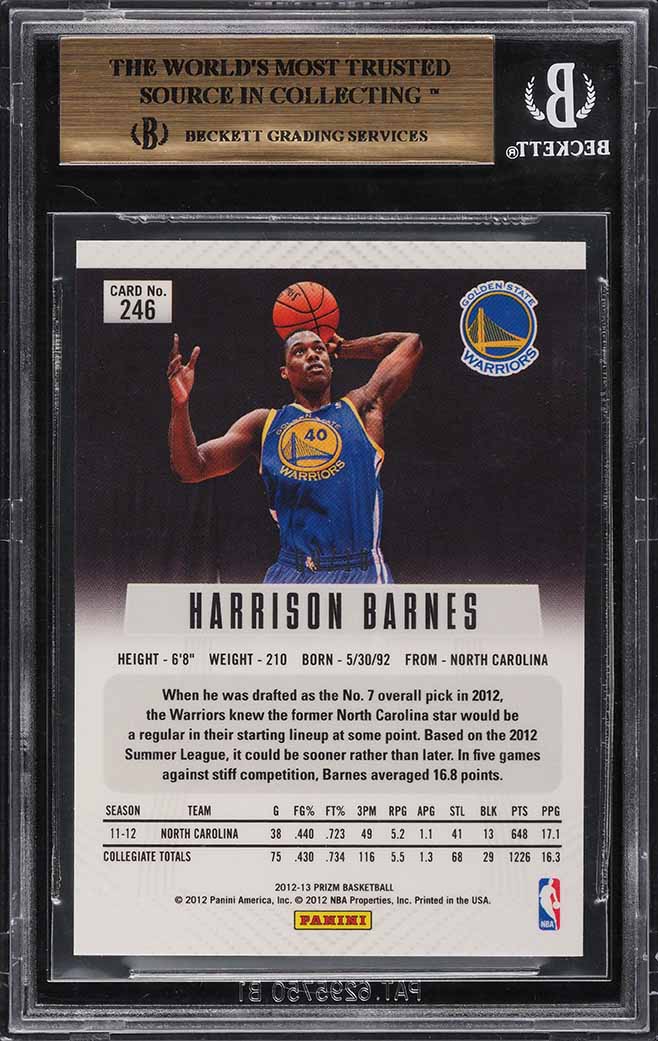 2012 Panini Prizm Gold Harrison Barnes ROOKIE /10 #246 BGS 10 PRISTINE