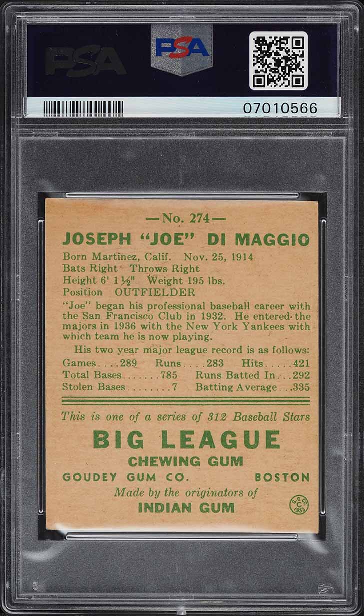 1938 Goudey Joe DiMaggio ROOKIE #274 PSA 6 EXMT