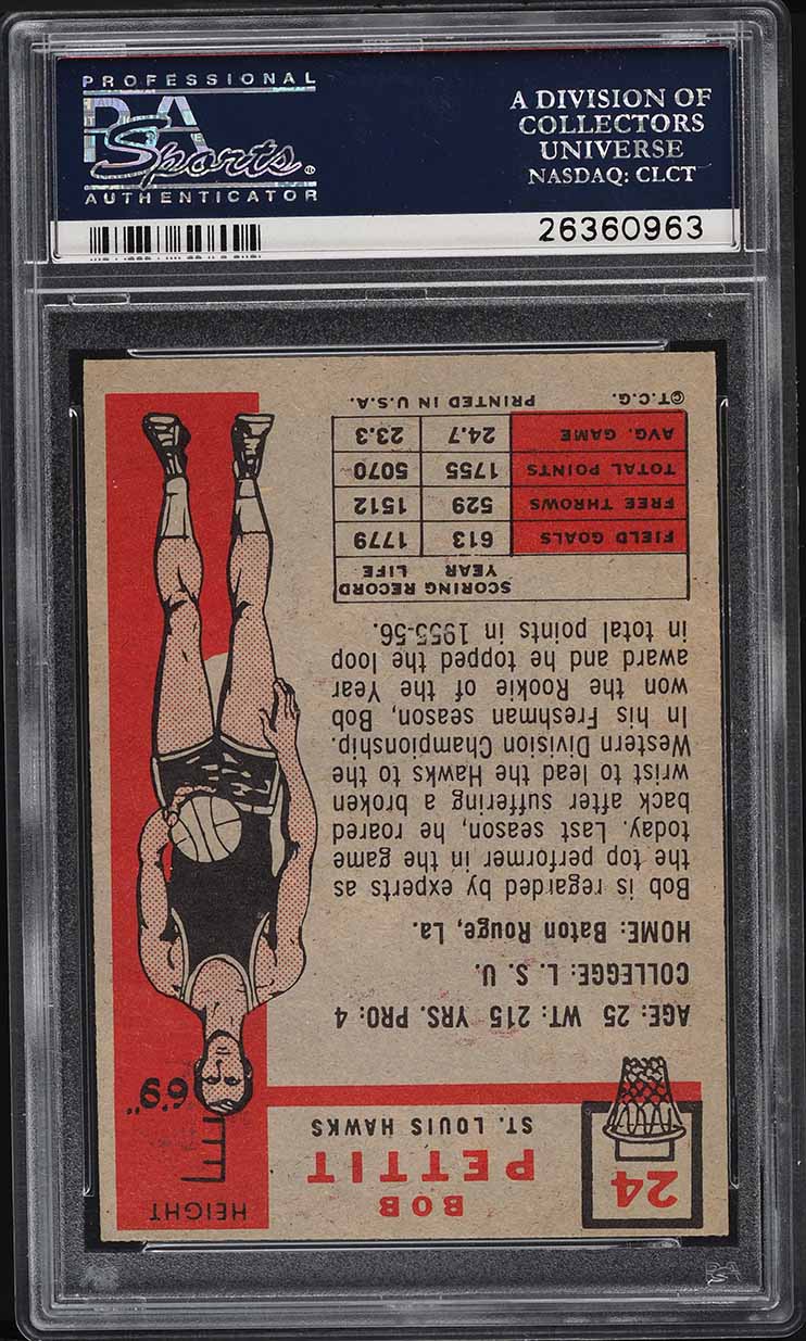 1957 Topps Basketball Bob Pettit ROOKIE #24 PSA 6 EXMT