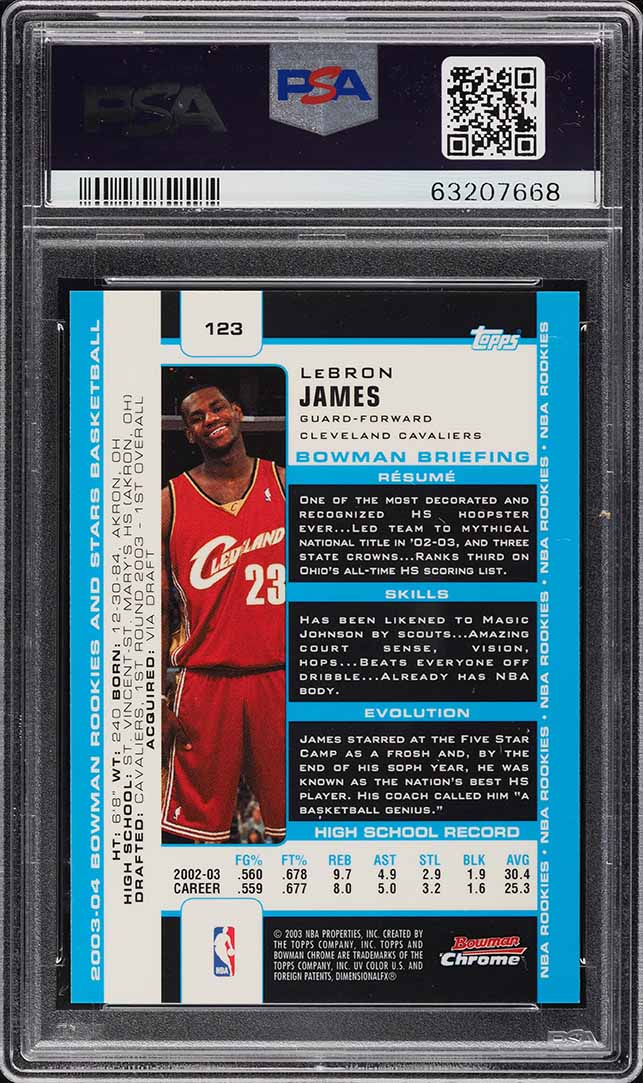 2003 Bowman Chrome LeBron James ROOKIE RC #123 PSA 10 GEM MINT
