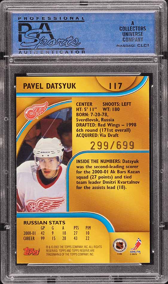 2001 Topps Reserve Pavel Datsyuk ROOKIE RC /699 #117 PSA 10 GEM MINT