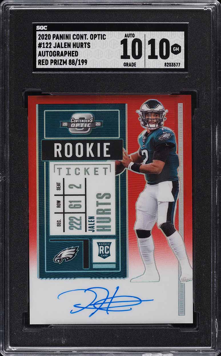 2020 Panini Contenders Optic Red Jalen Hurts ROOKIE AUTO /199 #122 SGC 10 GEM