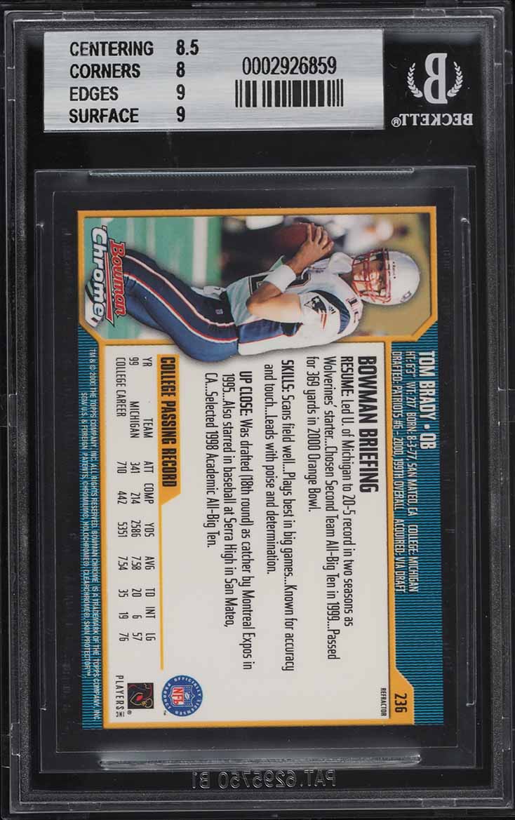 2000 Bowman Chrome Refractor Tom Brady ROOKIE #236 BGS 8.5 NM-MT+