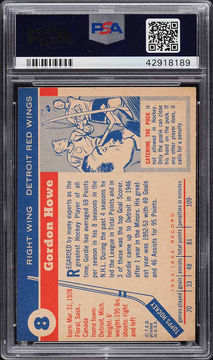 1954 Topps Hockey Gordie Howe #8 PSA 7 NRMT