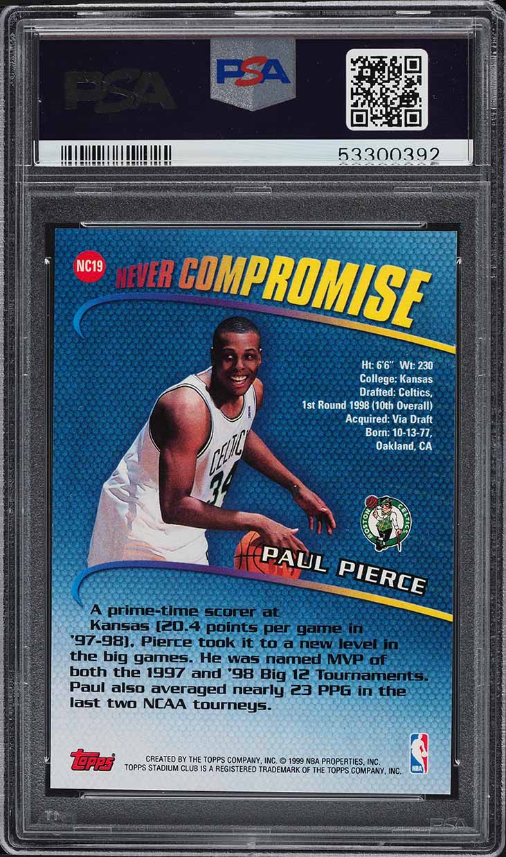 1998 Stadium Club Never Compromise Paul Pierce ROOKIE #NC19 PSA 7 NRMT
