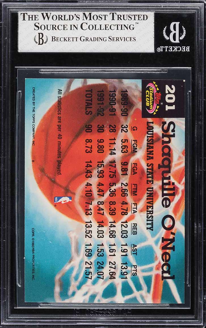 1992 Stadium Club Members Choice Shaquille O'Neal ROOKIE #201 BGS 7.5 NRMT+