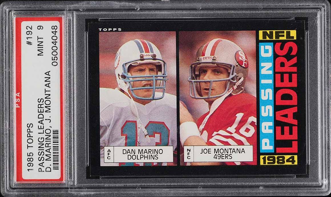 1985 Topps Football Dan Marino & Joe Montana PASSING LDRS #192 PSA 9 MINT