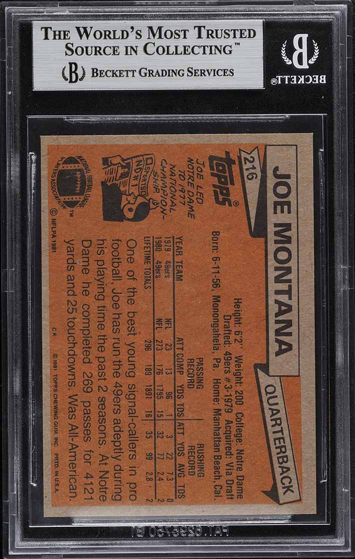 1981 Topps Football Joe Montana ROOKIE #216 BGS 9 MINT