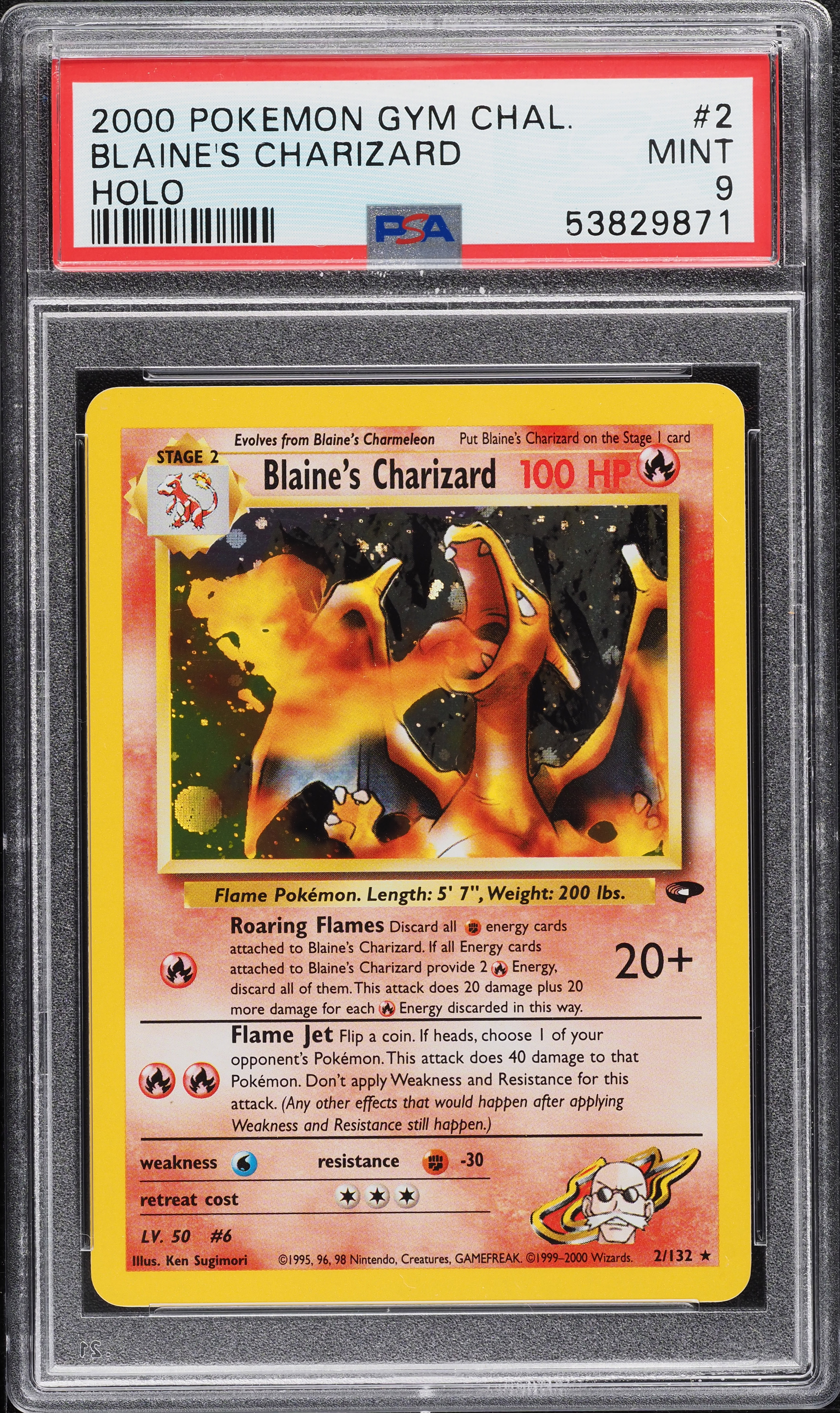 2000 Pokemon Gym Challenge Holo Blaine's Charizard #2 PSA 9 MINT