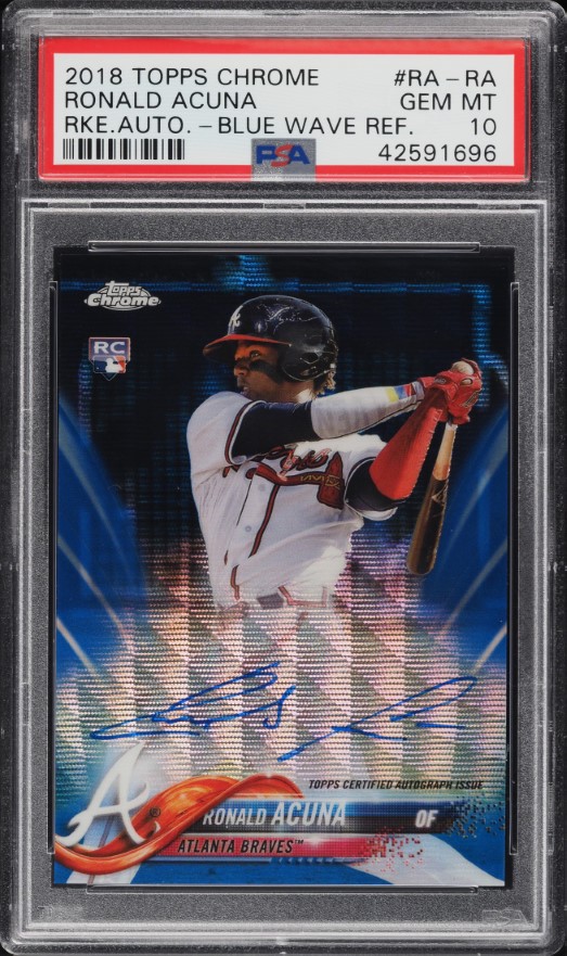 2018 Topps Chrome Blue Wave Refractor Ronald Acuna ROOKIE AUTO /150 #RARA PSA 10